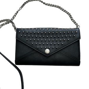 𝅺REBECCA Minkoff Black Leather Spike Mini Envelope Wallet Chain Crossbody Bag